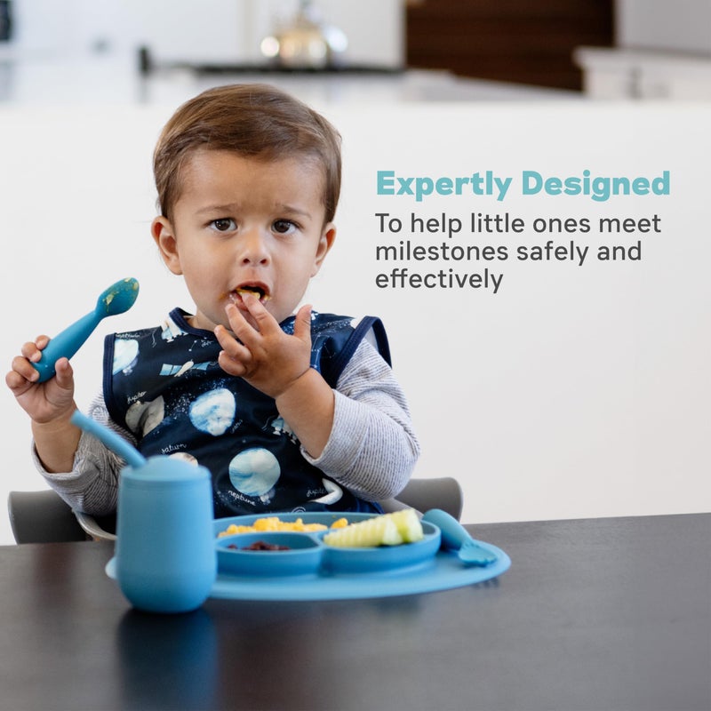 ezpz Mini Utensils - 12 Months+ (Fork & Spoon in Blue) - 100% BPA Free Fork and Spoon - Toddler Utensils - Designed by a Pediatric Feeding Specialist - Image 4